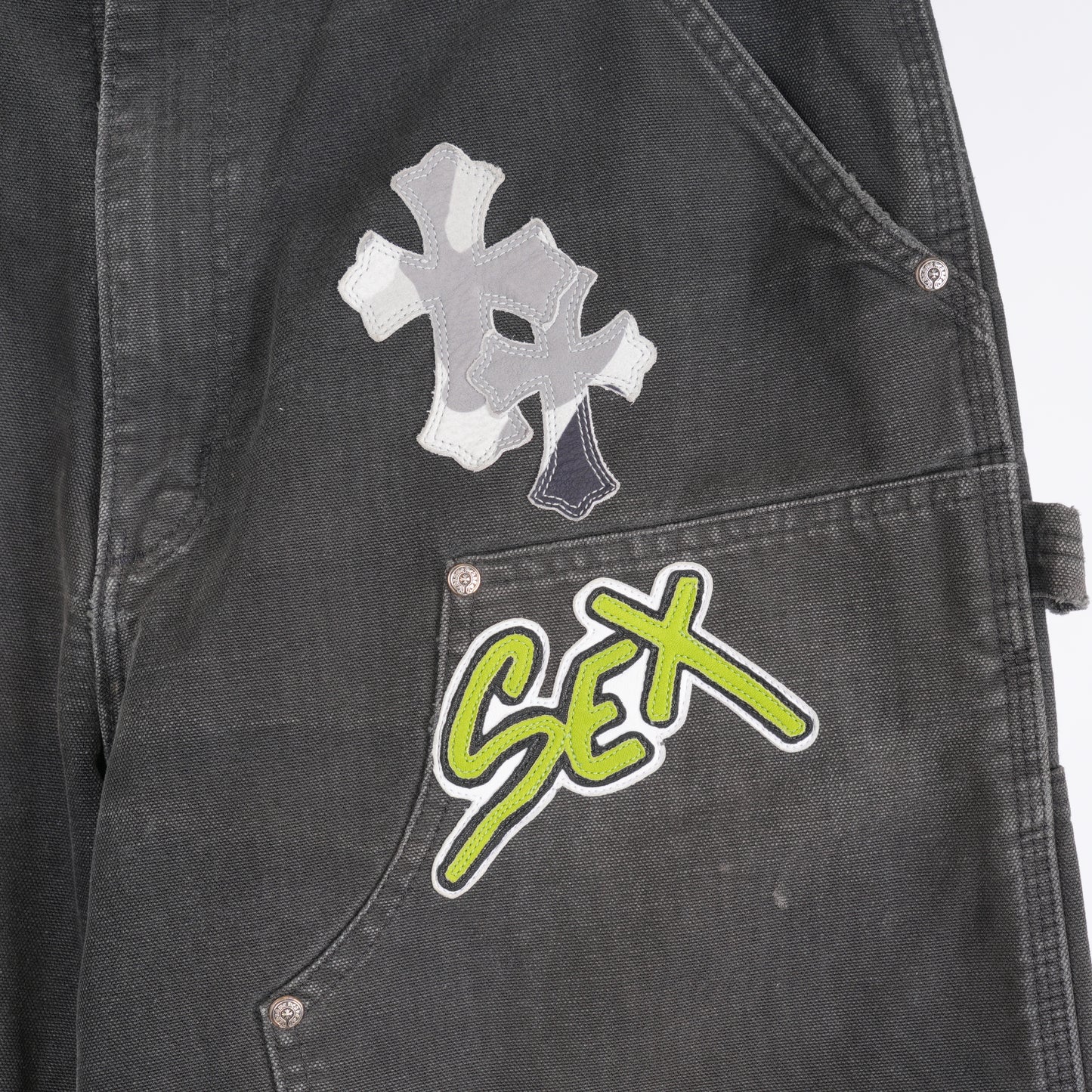 CHROME HEARTS SEX RECORDS DOUBLE KNEE CARPENTERS WHITE CAMO PATCH