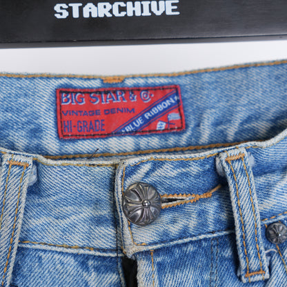 CHROME HEARTS VINTAGE CEMETERY PATCH LIGHT BLUE BIG STAR DENIM