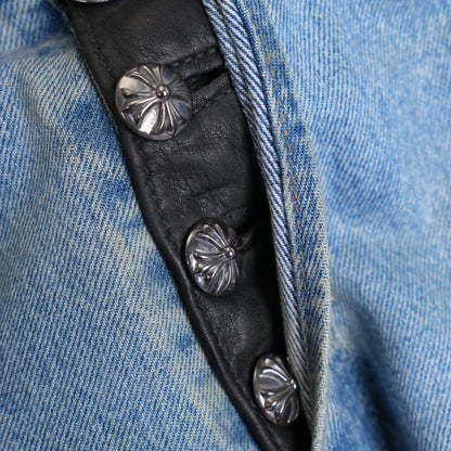 CHROME HEARTS VINTAGE CEMETERY PATCH LIGHT BLUE BIG STAR DENIM