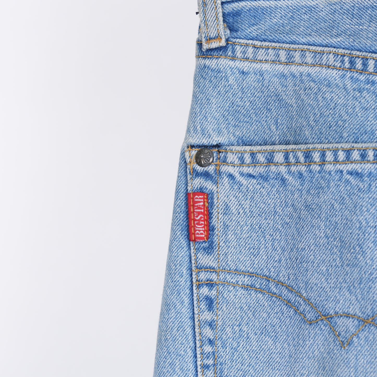 CHROME HEARTS VINTAGE CEMETERY PATCH LIGHT BLUE BIG STAR DENIM