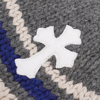 CHROME HEARTS WHITE PATCH STRIPED CASHMERE BEANIE