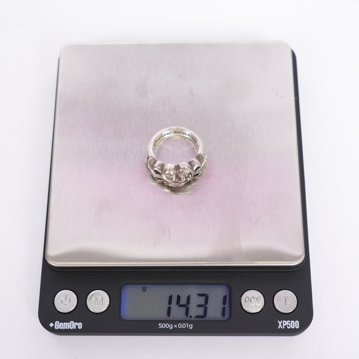 CHROME HEARTS FLORAL CROSS HEART RING