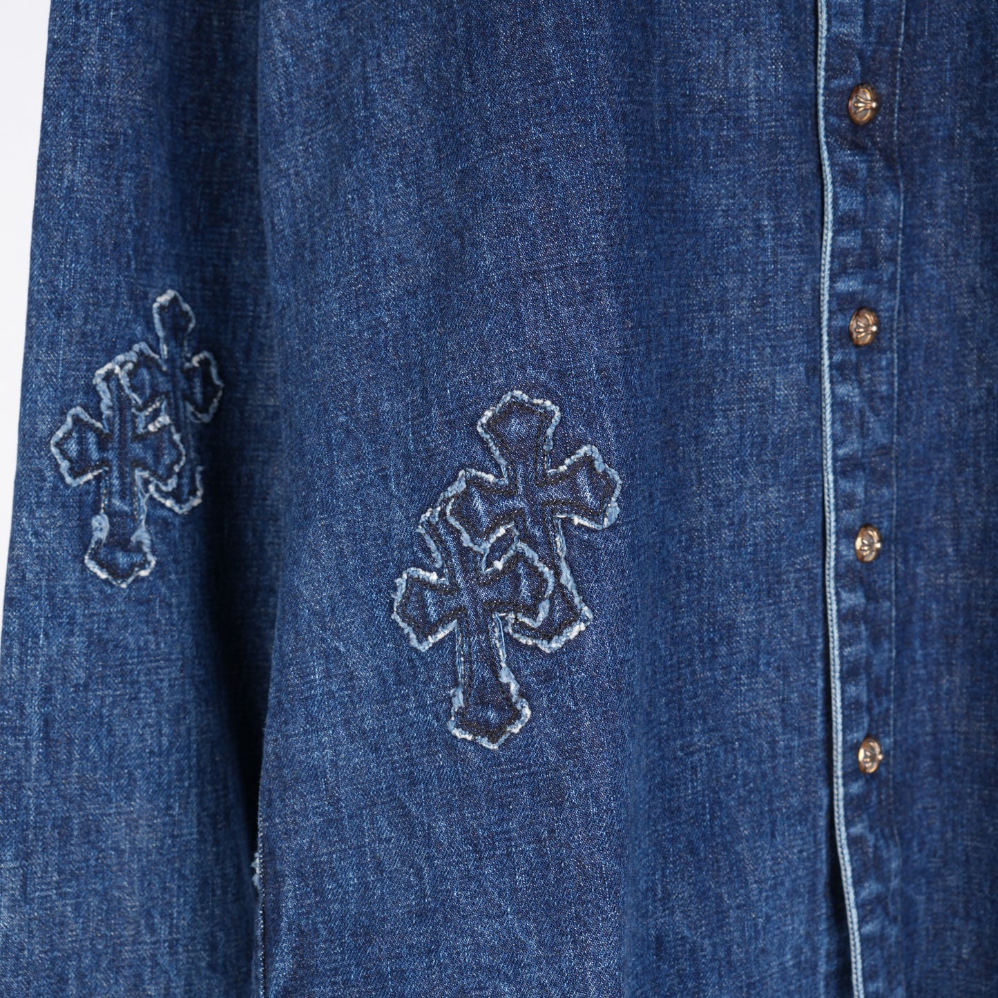 CHROME HEARTS DENIM CROSS PATCH DENIM SHIRT