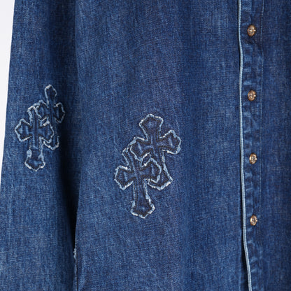 CHROME HEARTS DENIM CROSS PATCH DENIM SHIRT