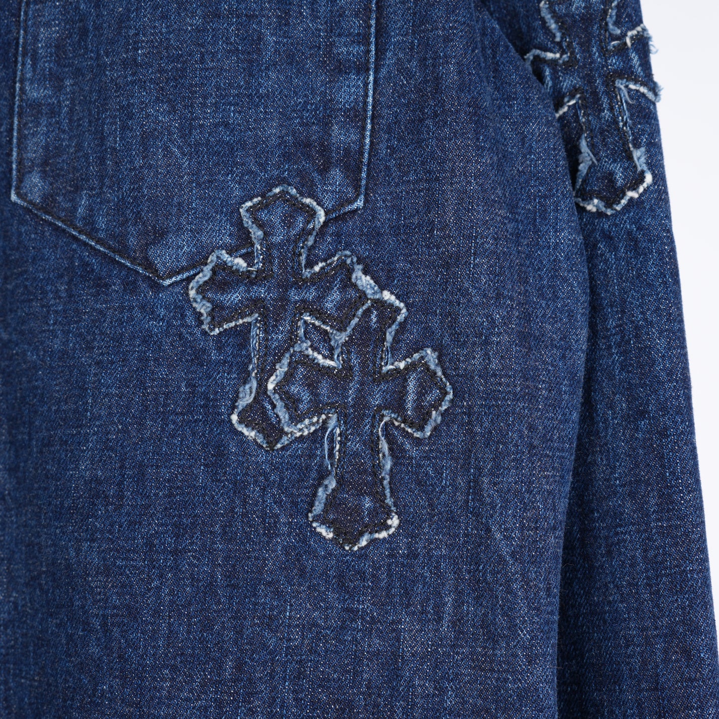 CHROME HEARTS DENIM CROSS PATCH DENIM SHIRT