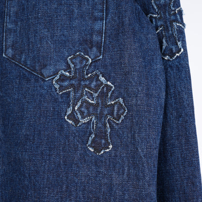 CHROME HEARTS DENIM CROSS PATCH DENIM SHIRT