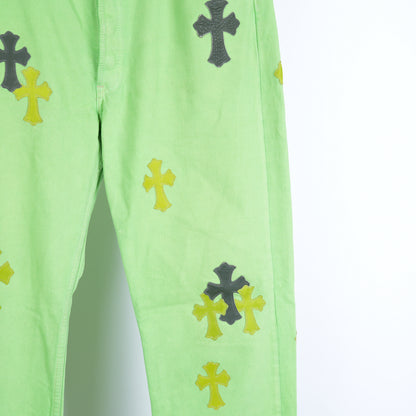 CHROME HEARTS GREEN SEX RECORDS CROSS PATCH JEANS