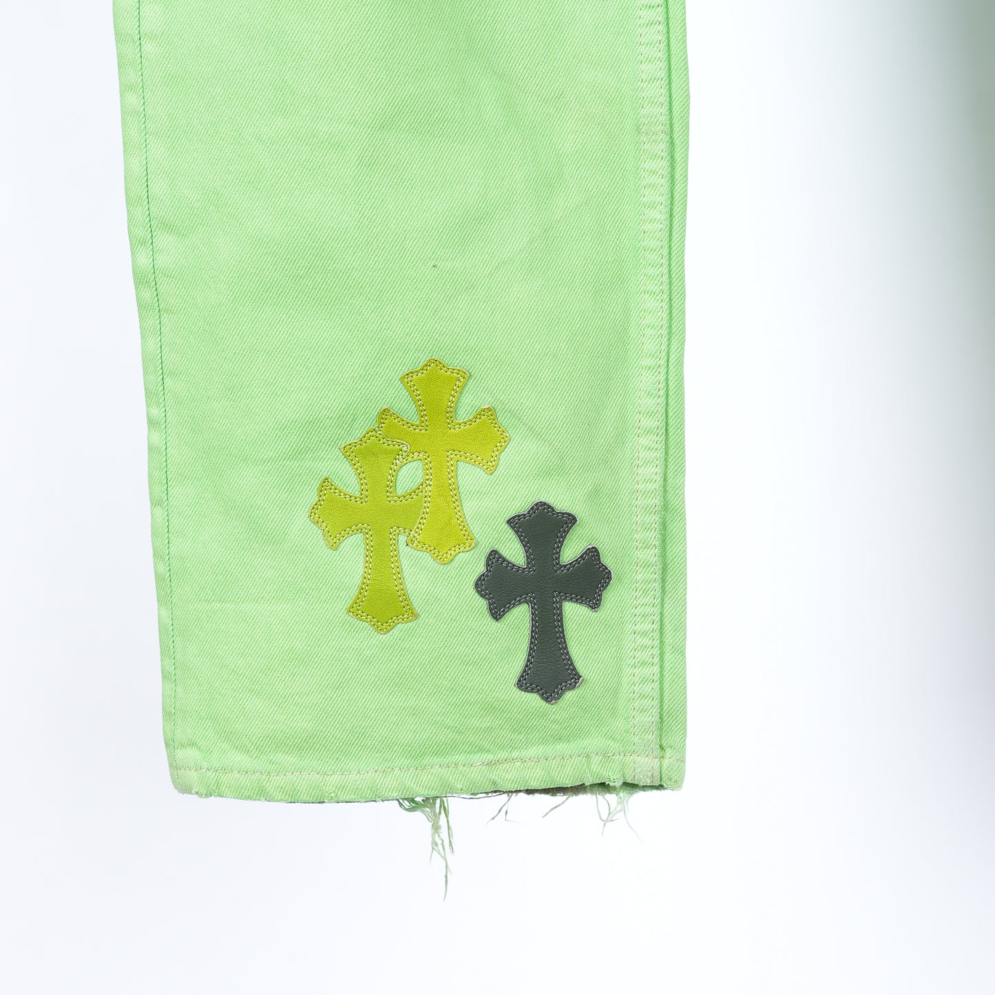 CHROME HEARTS GREEN SEX RECORDS CROSS PATCH JEANS