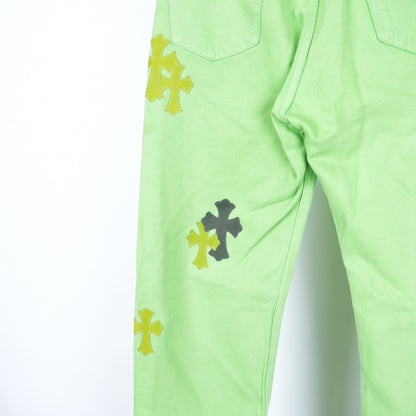 CHROME HEARTS GREEN SEX RECORDS CROSS PATCH JEANS