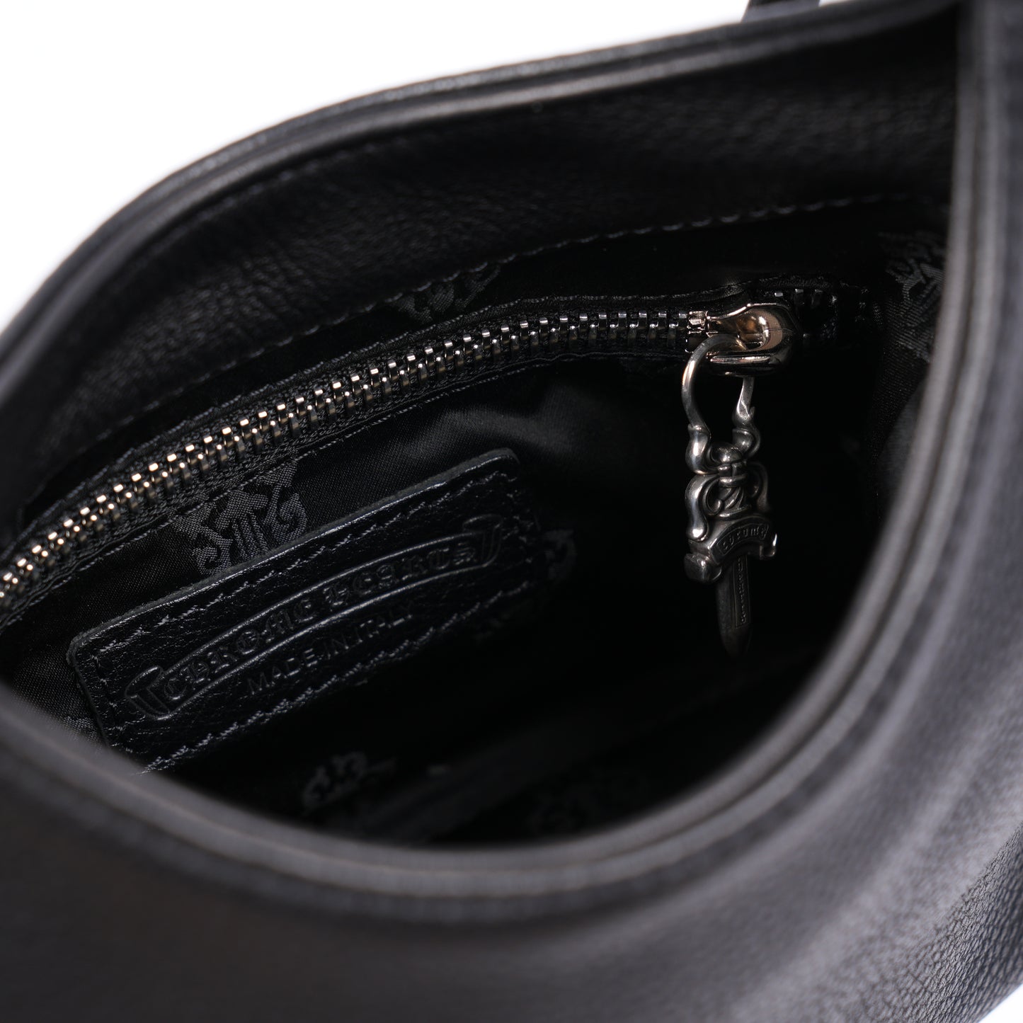 CHROME HEARTS BLACK LEATHER VIV DAGGER SHOULDER BAG