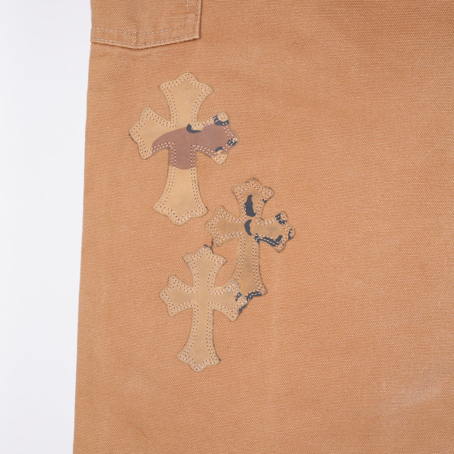 CHROME HEARTS DOUBLE KNEE SEX BROWN CAMO PATCH PANTS
