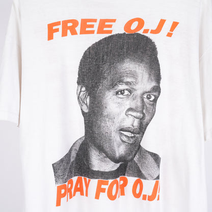1990S FREE OJ! PRAY FOR O.J. DON'T SQUEEZE THE JUICE WHITE T-SHIRT