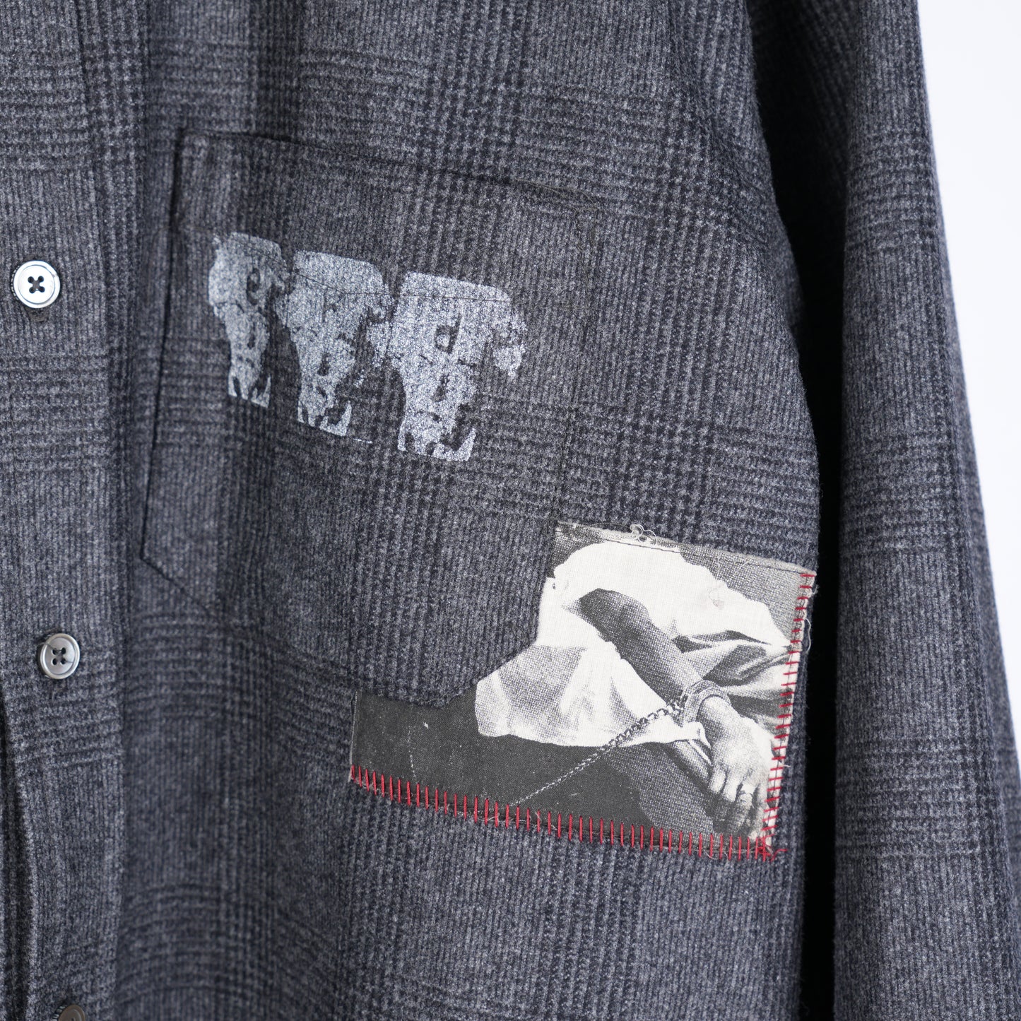 Enfants Riches Déprimés - Printed Patchwork Checked Virgin Wool-Flannel Shirt - Gray
