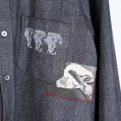 Enfants Riches Déprimés - Printed Patchwork Checked Virgin Wool-Flannel Shirt - Gray