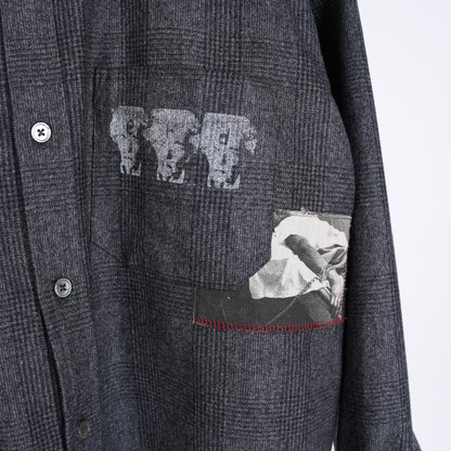Enfants Riches Déprimés - Printed Patchwork Checked Virgin Wool-Flannel Shirt - Gray