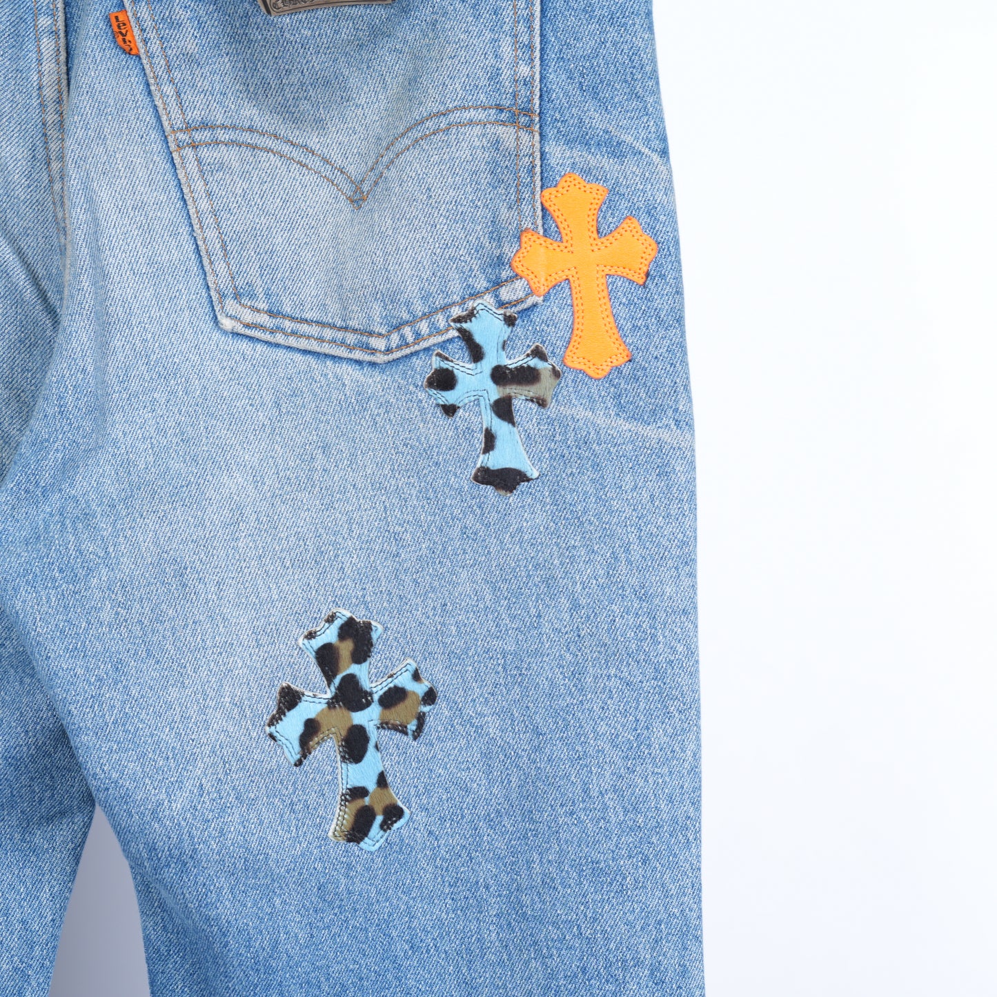CHROME HEARTS ST BARTH'S ORANGE BLUE CHEETAH PATCH LEVI