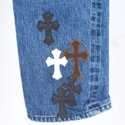 CHROME HEARTS BROWN AND WHITE PATCH DENIM