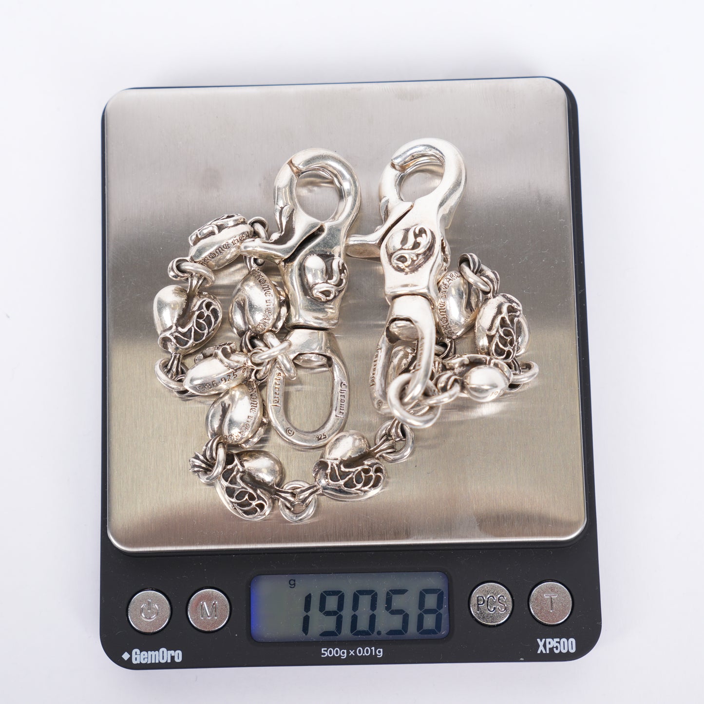CHROME HEARTS DOUBLE LOBSTER HEART WALLET CHAIN 16 INCHES 11 LINK