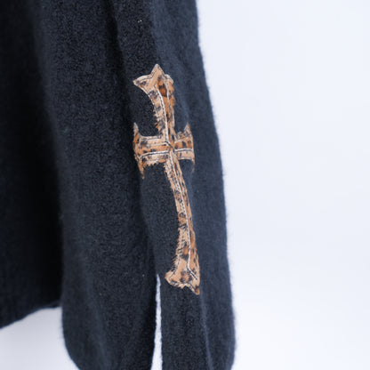 CHROME HEARTS CASHMERE SWEATER WITH LEAPOARD CROSS PATCH