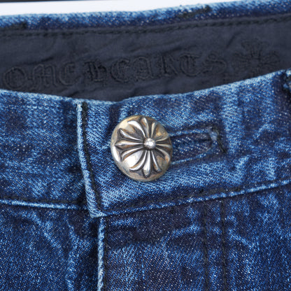 CHROME HEARTS BROWN AND WHITE PATCH FLEUR KNEE DENIM