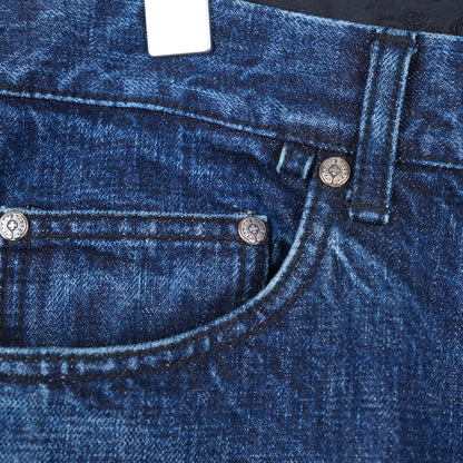 CHROME HEARTS BROWN AND WHITE PATCH FLEUR KNEE DENIM
