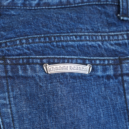 CHROME HEARTS BROWN AND WHITE PATCH FLEUR KNEE DENIM