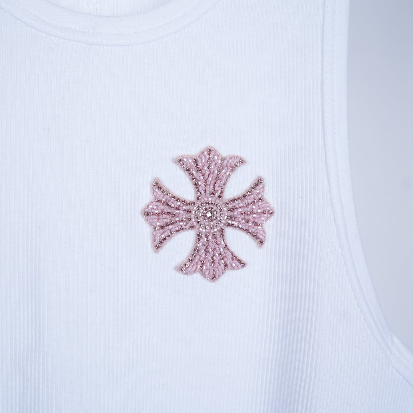 CHROME HEARTS WHITE SEQUIN PATCH TANK TOP ART BASEL