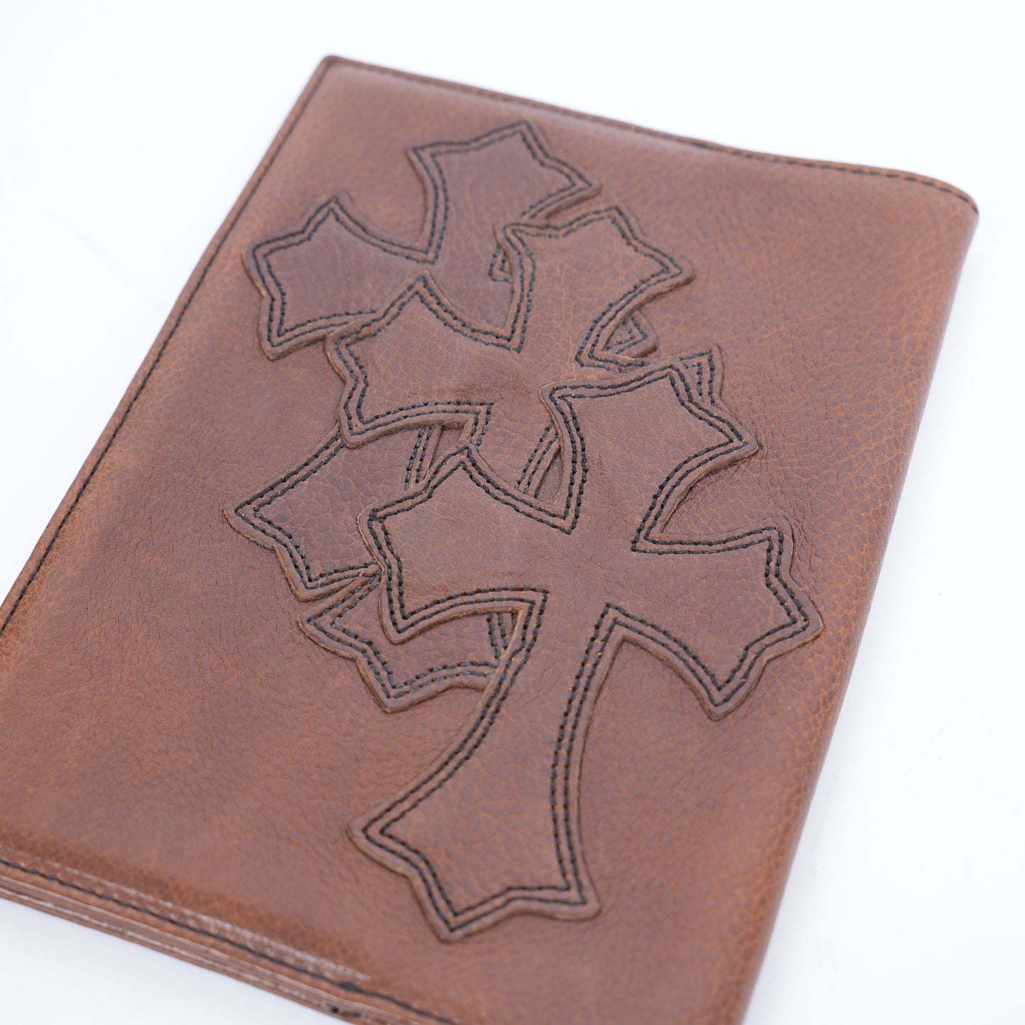 CHROME HEARTS BROWN LEATHER PATCH PASSPORT HOLDER