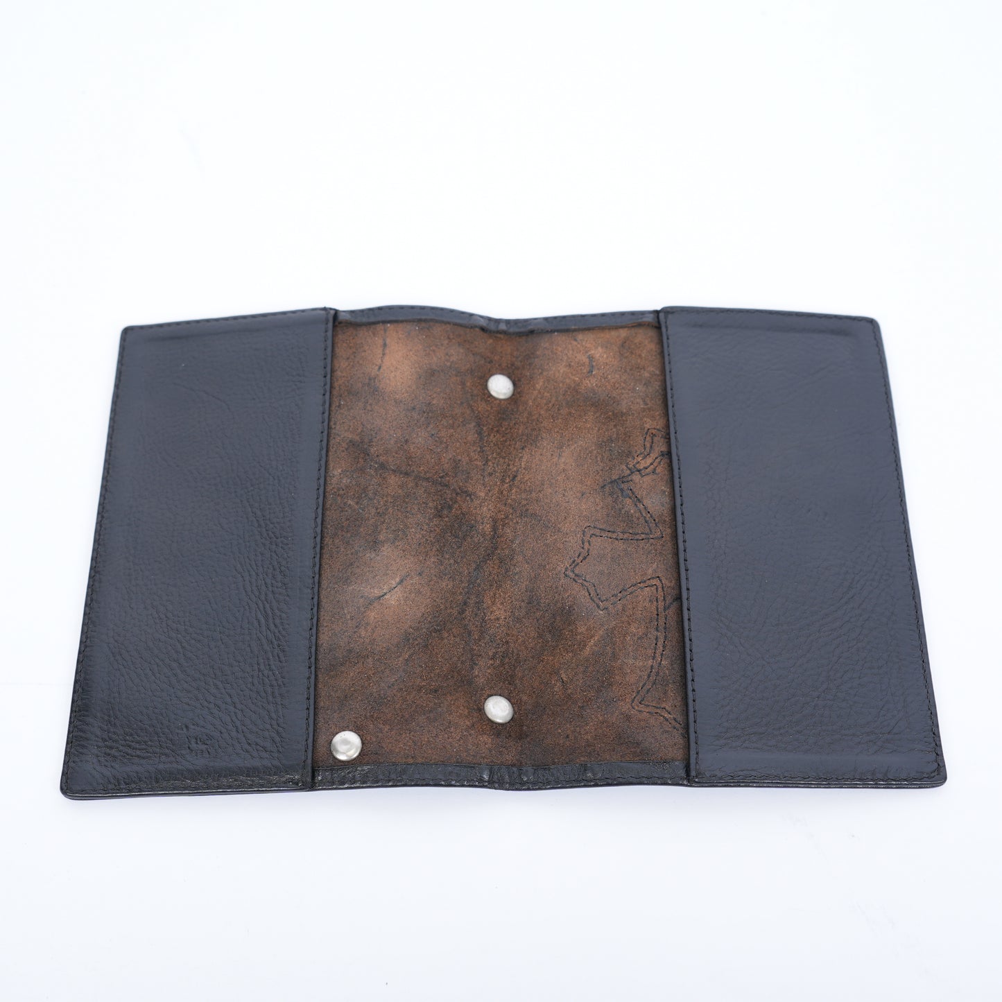 CHROME HEARTS BLACK LEATHER PATCH PASSPORT HOLDER