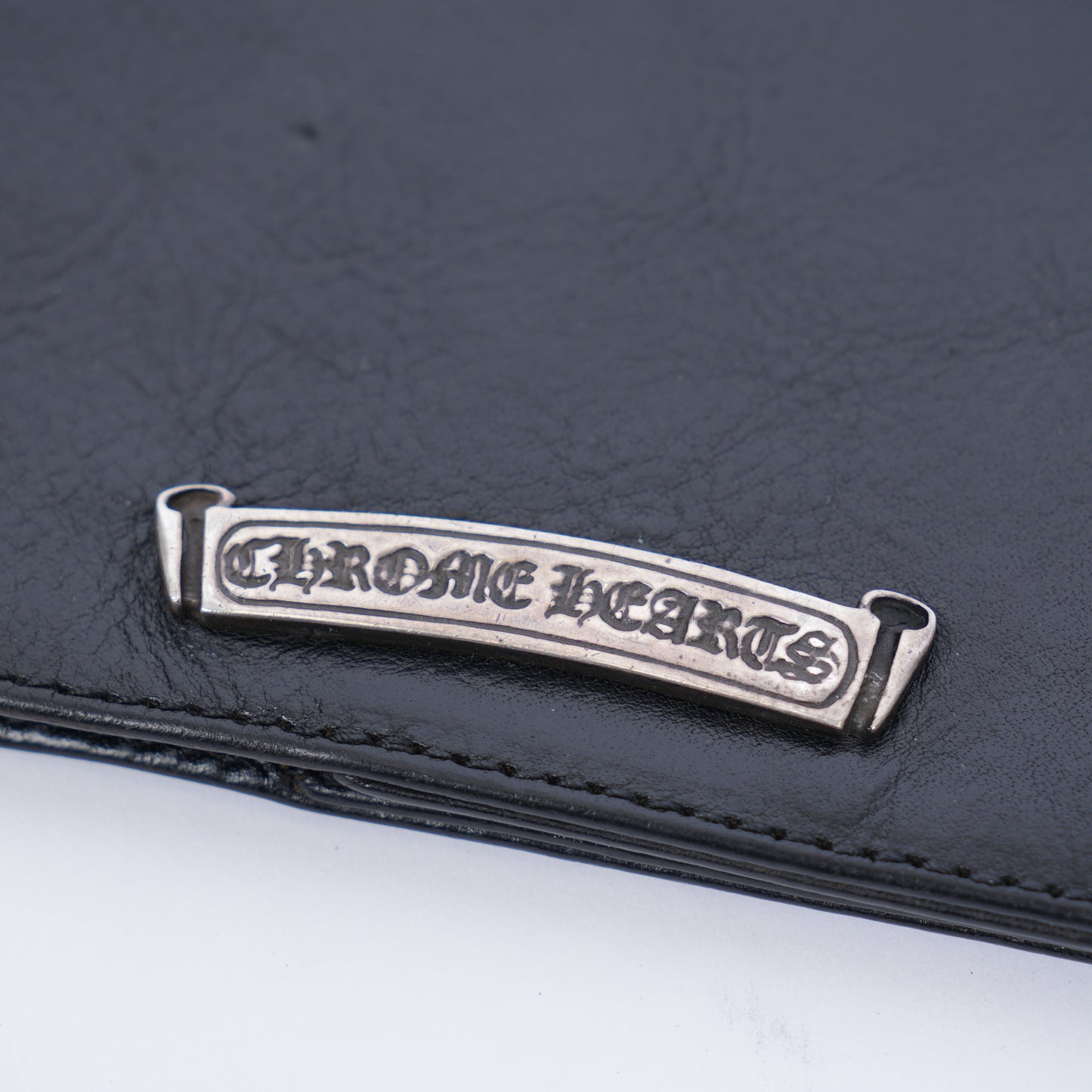 CHROME HEARTS BLACK LEATHER PATCH PASSPORT HOLDER