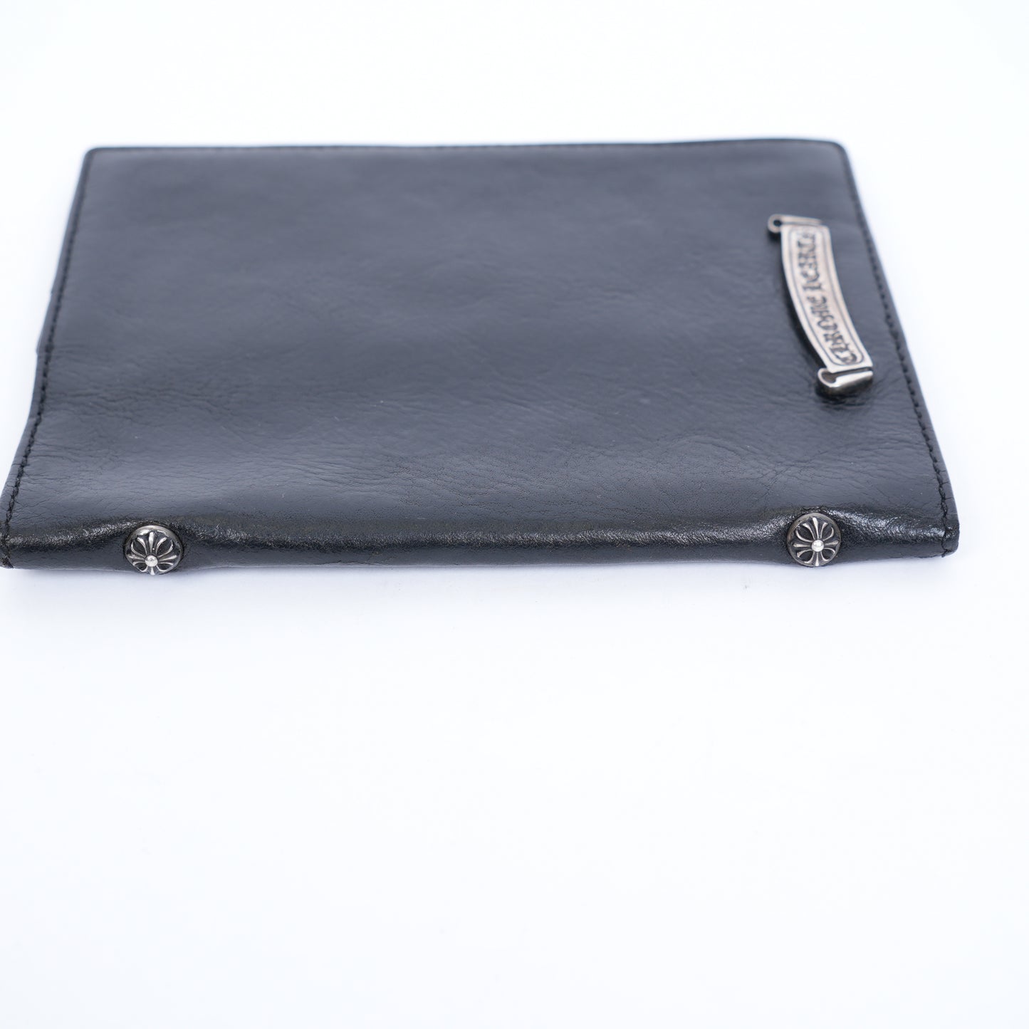 CHROME HEARTS BLACK LEATHER PATCH PASSPORT HOLDER