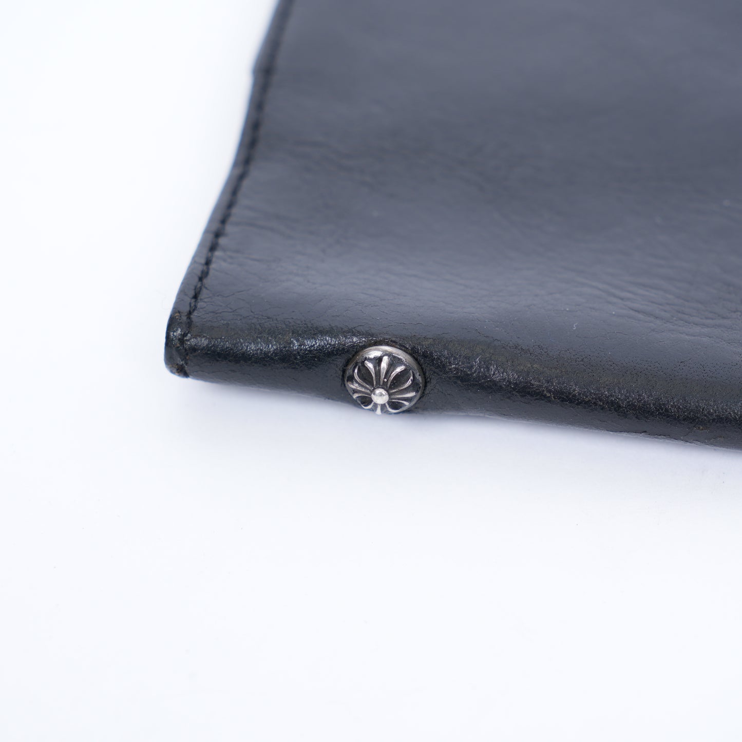 CHROME HEARTS BLACK LEATHER PATCH PASSPORT HOLDER