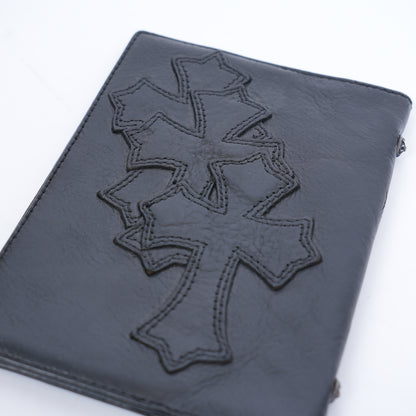 CHROME HEARTS BLACK LEATHER PATCH PASSPORT HOLDER