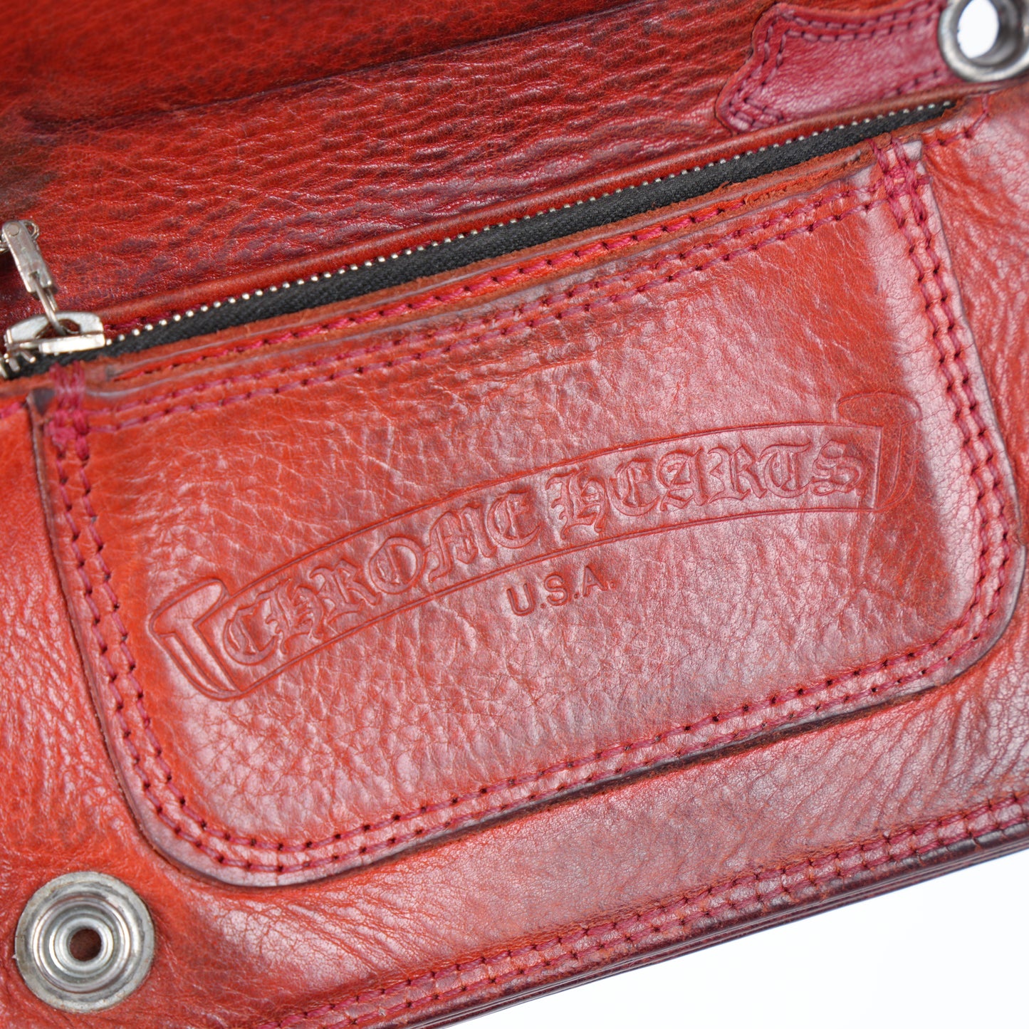 CHROME HEARTS TRIPLE RED BIFOLD HEART LONG WALLET