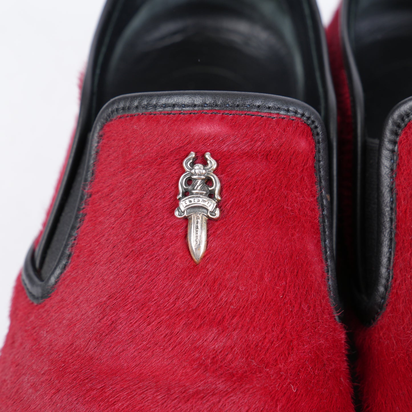 CHROME HEARTS RED PONY HAIR DAGGER SLIP ON