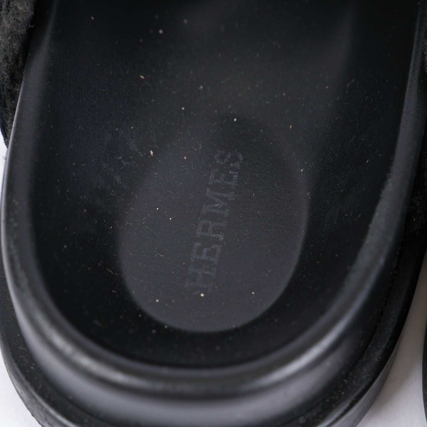 HERMES BLACK MULE SHEARLING SLIPPERS