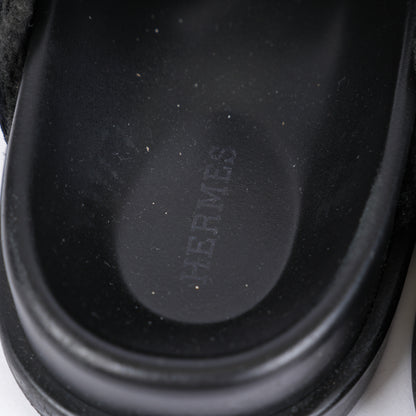 HERMES BLACK MULE SHEARLING SLIPPERS