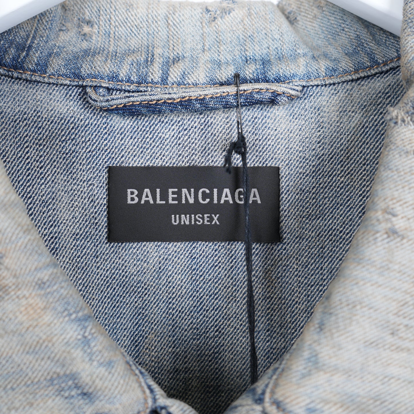 BALENCIAGA DENIM MUD WASHED RHINESTONE JACKET