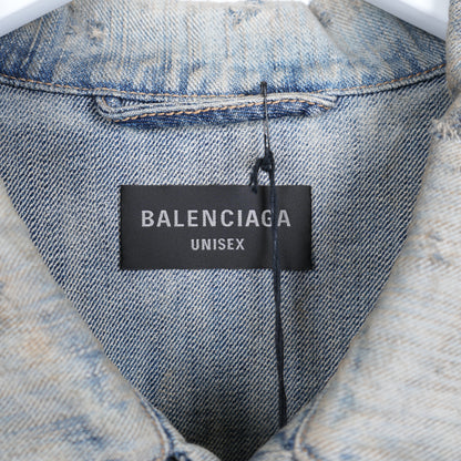 BALENCIAGA DENIM MUD WASHED RHINESTONE JACKET