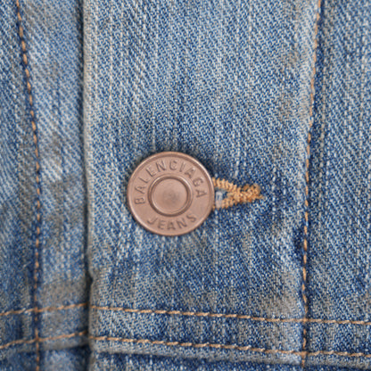 BALENCIAGA DENIM MUD WASHED RHINESTONE JACKET