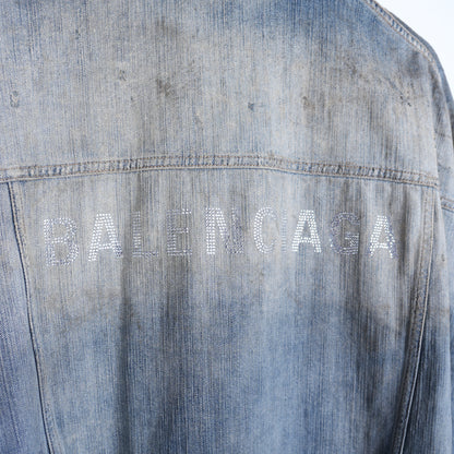 BALENCIAGA DENIM MUD WASHED RHINESTONE JACKET