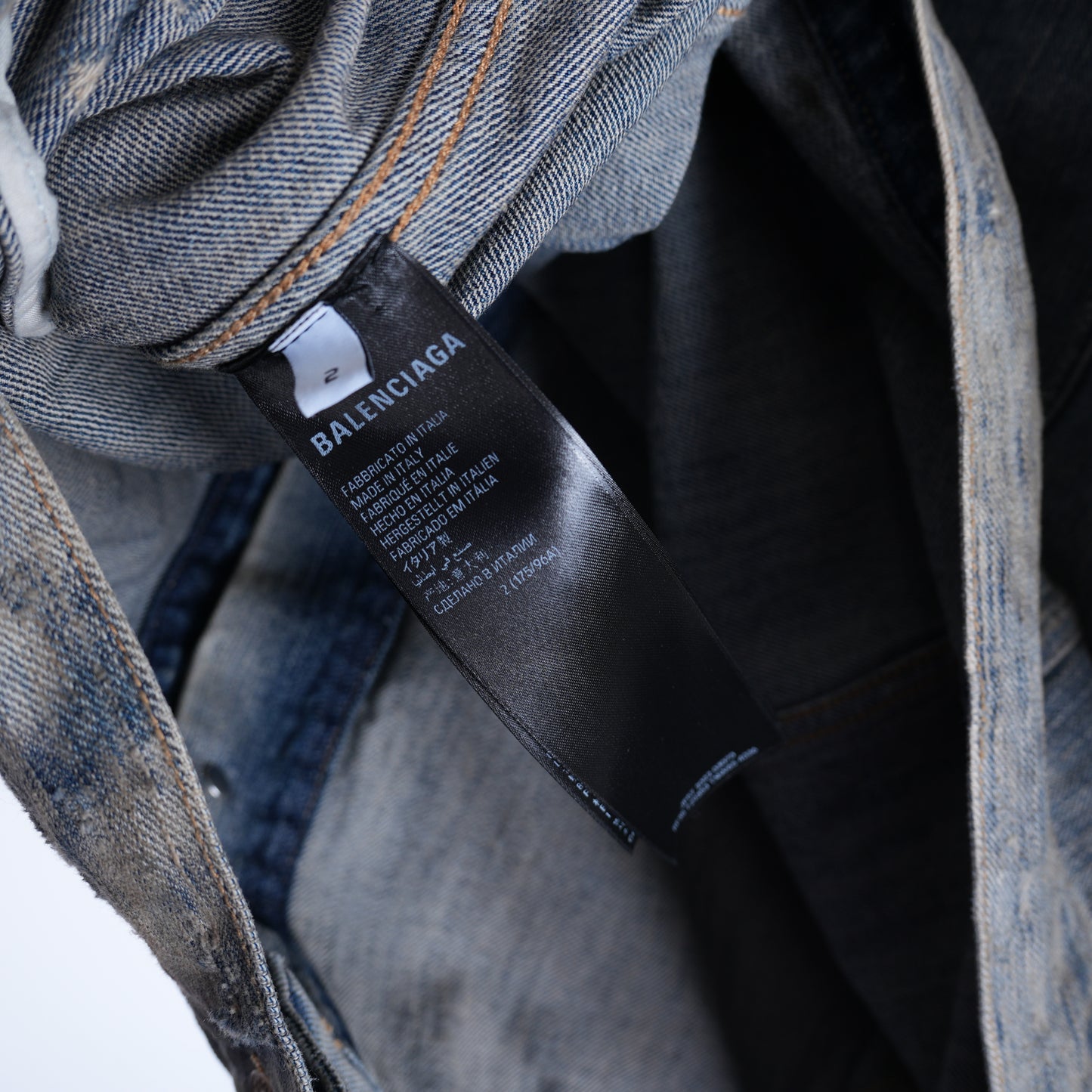 BALENCIAGA DENIM MUD WASHED RHINESTONE JACKET