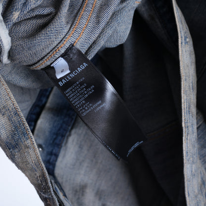 BALENCIAGA DENIM MUD WASHED RHINESTONE JACKET