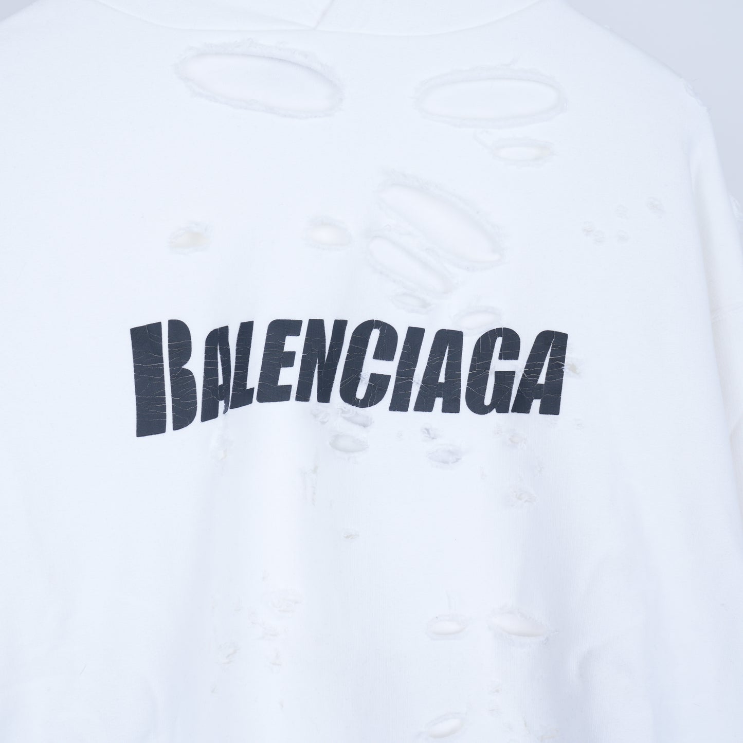 BALENCIAGA WHITE DESTROYED HOODIE