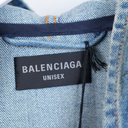 BALENCIAGA DENIM SCRIBBLE RHINESTONE HOODED JACKET