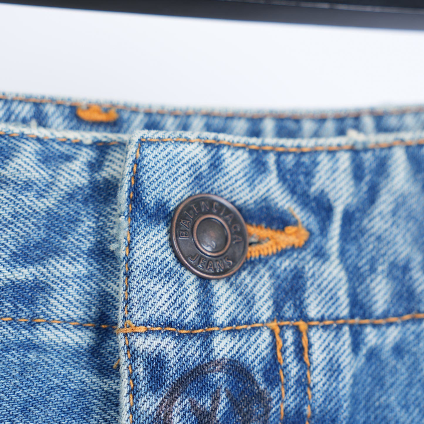 BALENCIAGA DENIM SCRIBBLE RHINESTONE SKIRT