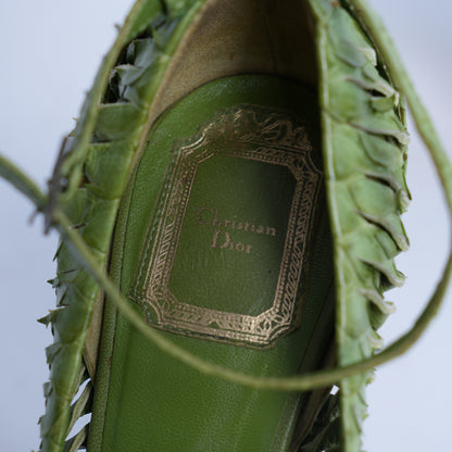CHRISTIAN DIOR VINTAGE GREEN PYTHON PUMPS