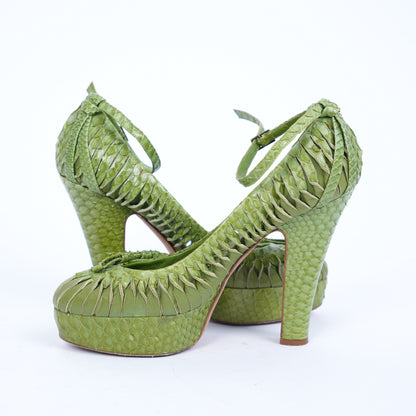 CHRISTIAN DIOR VINTAGE GREEN PYTHON PUMPS