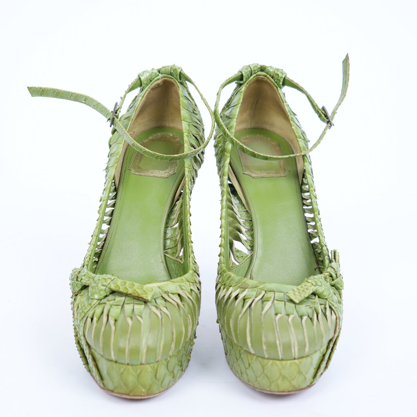 CHRISTIAN DIOR VINTAGE GREEN PYTHON PUMPS