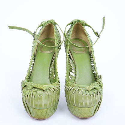 CHRISTIAN DIOR VINTAGE GREEN PYTHON PUMPS